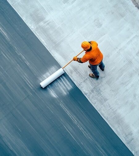 Construction Worker Applying Waterproofing