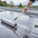 waterproofing expert applying silicon coat on roof