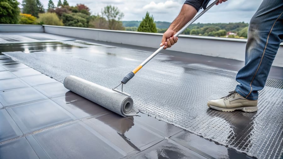 waterproofing expert applying silicon coat on roof